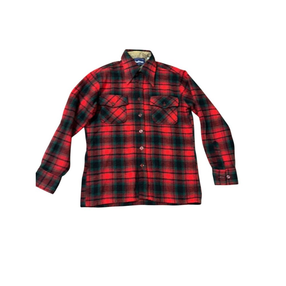 Horizon Vintage Medium  Red and Green Plaid Wool Shirt